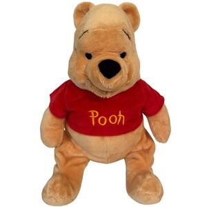 Disney Store Winnie the Pooh Plush Stuffed Animal Red Shirt Yellow Bear 14" Toy
